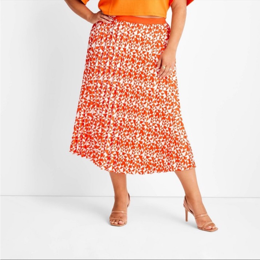 NWT Future Collective Kahlana Barfield Orange Pleated A-Line Skirt